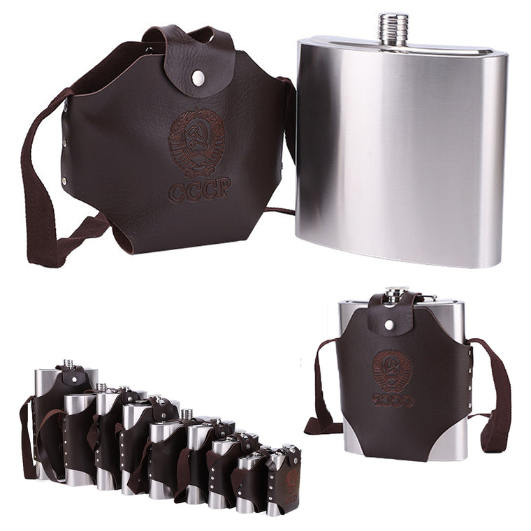 Stainless Steel Outdoor Wine Bottle With Leather Case