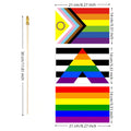 8"X5" Progress Rainbow Handheld Flag with Wooden Pole
