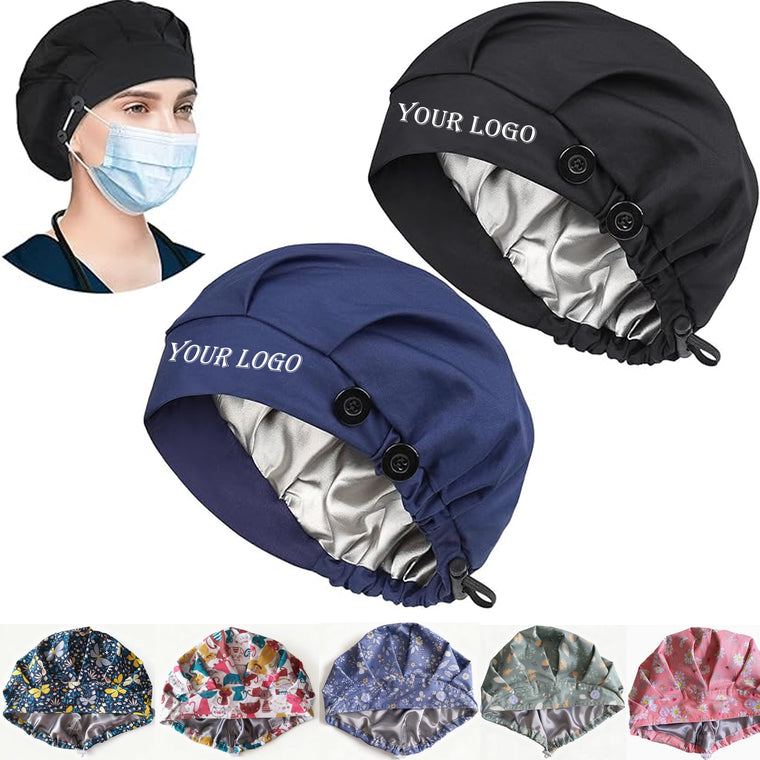 Adjustable Medical Scrub Caps Hat With Mask Buttons