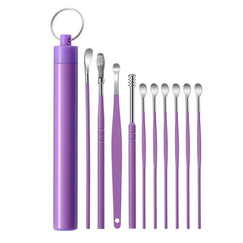 10Pcs Portable Stainless Steel Ear Scoop Set W/ Storage Box