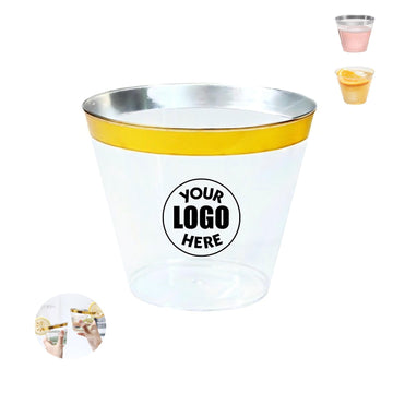 Gold And Silver Rim Transparent Plastic Party Cup
