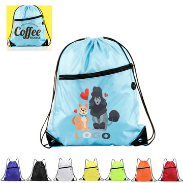 Full Color Drawstring Backpack with Front Zipper Pocket