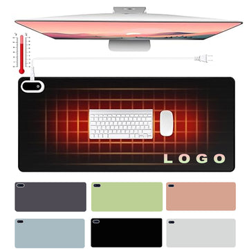 Heated Large Desk Mat PU Leather Warm Mouse Pad