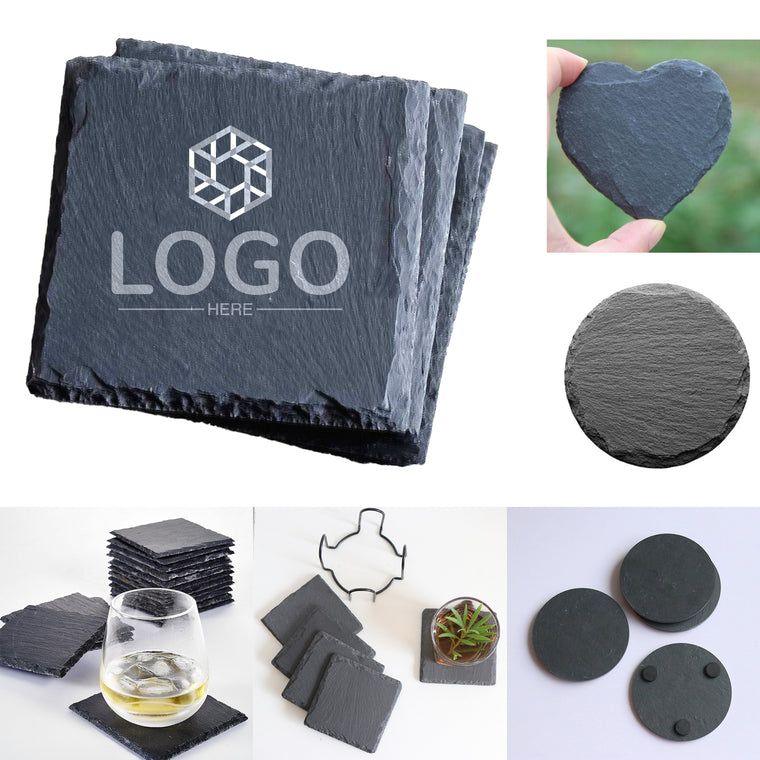 Black Slate Coaster, Laser Logo, Shape Choice (Sq/Rd/Ht)