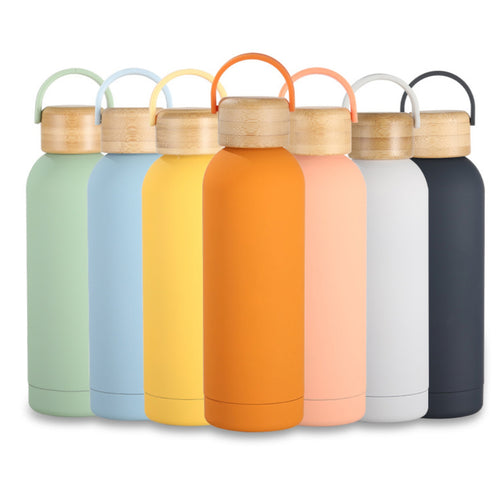 17oz Stainless Steel Thermos Bottle With Wooden Lid