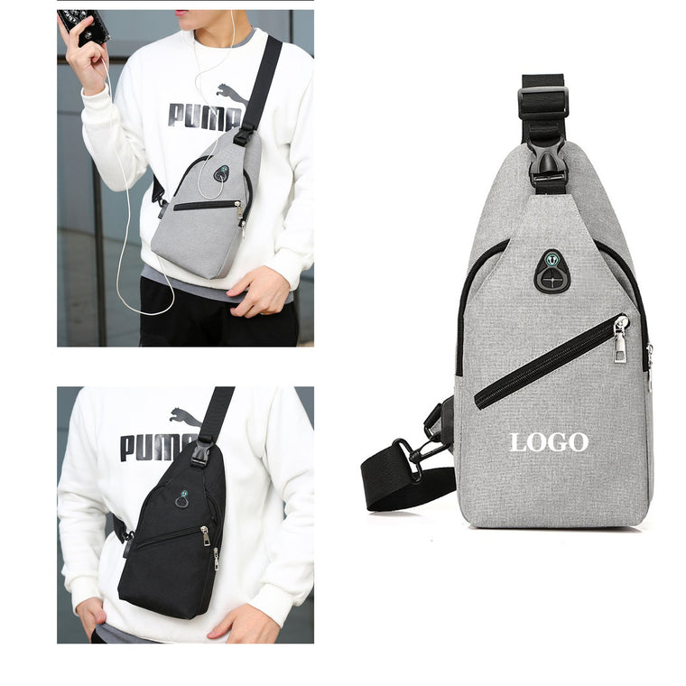 Men'S Oxford Sling Bag With Usb Charging Port
