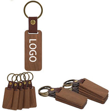 Rectangular Wooden Keychain W/ Leather Strap