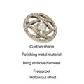 Hollow Out Polished Metal Badge Lapel Pin With Gem Rhinestone