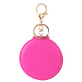 Round Leather Double Sided Makeup Mirror With Keychain
