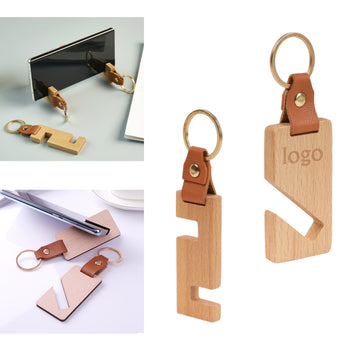 Wooden Phone Stand With Keychain