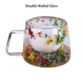 Double Walled Dried Flowers Glass Cups With Handle