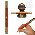 Wooden Pen With Incense Burner And Monkey Sculpture