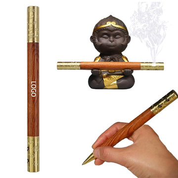Wooden Pen With Incense Burner And Monkey Sculpture