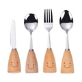 Stainless Steel Kids Tableware With Standing Wooden Handle