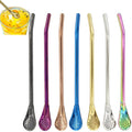 Stainless Steel With Filter Spoon Drinking Stirring Straws