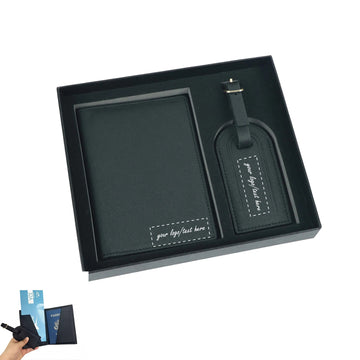 Personalized Leather Passport Holder Luggage Tag Set