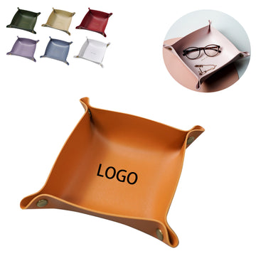 Foldable Pu Leather Desk Sundries Storage Tray