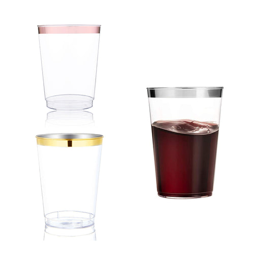 10 OZ Plastic Cups With Gold Rim
