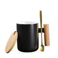 12OZ Flat Bottom Ceramic Mug With Wooden Lid & Wooden Handle