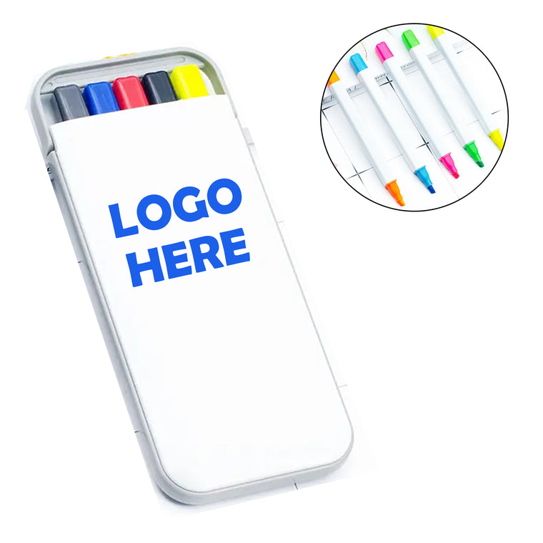 Ballpoint Pens & Highlighters 2 In 1 Five-Color Set