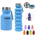 18 Oz Foldable Silicone Water Bottle W/ Carabiner Clip