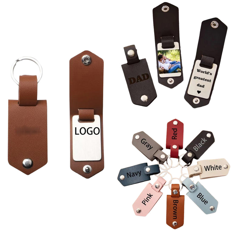Metal Heat Transfer Blank Keychains with Leather Cover