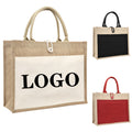 2 Tone Jute Tote Bag with Large Front Pocket