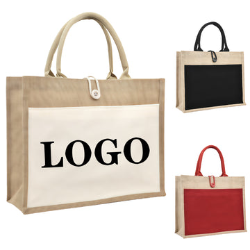 2 Tone Jute Tote Bag with Large Front Pocket