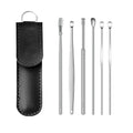 6Pcs Portable Stainless Steel Ear Scoop Set W/ Lether Bag