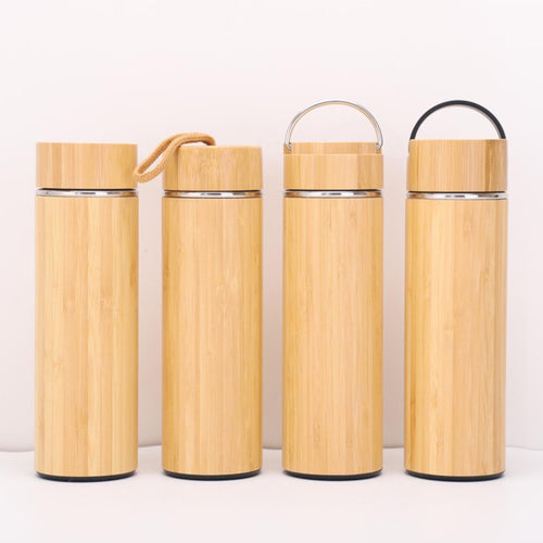 17Oz Vacuum Insulated Stainless Steel Travel Bamboo Tea Cup