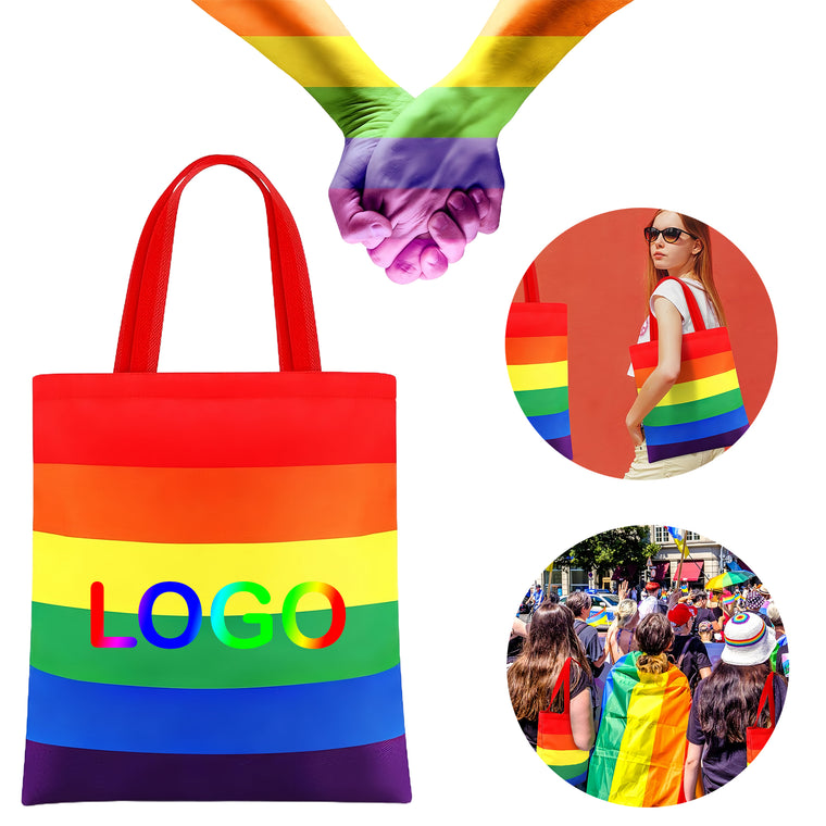 Rainbow Striped Canvas Tote Bag with Handle-13