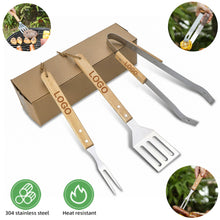 3-Piece Wood Handle BBQ Grill Tool Set