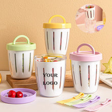 Double-Layer Drain Sealed Fuit&Salad Storage Cup With Fork