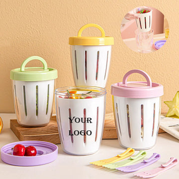 Double-Layer Drain Sealed Fuit&Salad Storage Cup With Fork