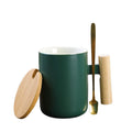 12OZ Flat Bottom Ceramic Mug With Wooden Lid & Wooden Handle