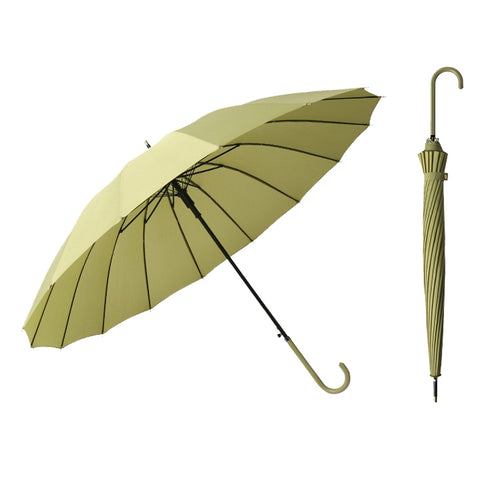 16 Ribs Straight Umbrella With Leather Handle