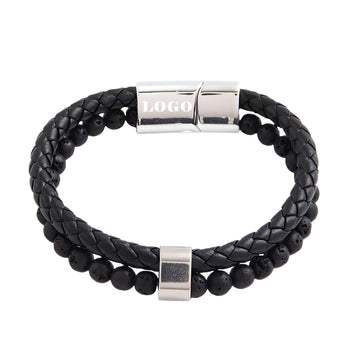 Natural Stone Beaded Leather Rope Bracelet