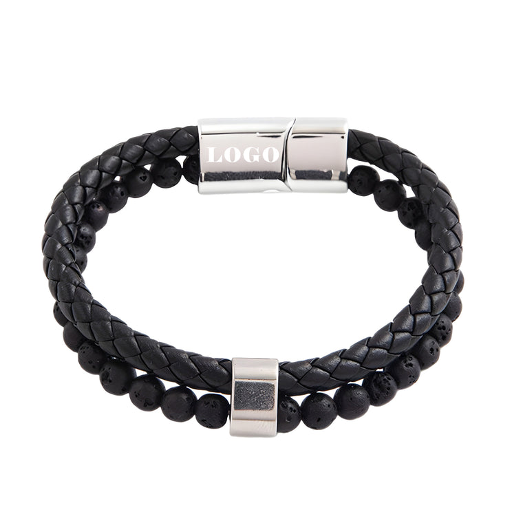 Natural Stone Beaded Leather Rope Bracelet