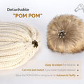 Winter Warm Knitted Beanie Hat With Faux Fur Pom