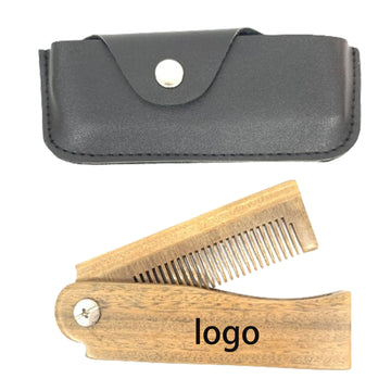 Wooden Viking Folding Hair Beard Comb Carrying Pouch For Men