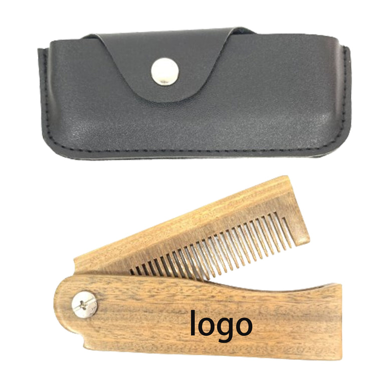 Wooden Viking Folding Hair Beard Comb Carrying Pouch For Men