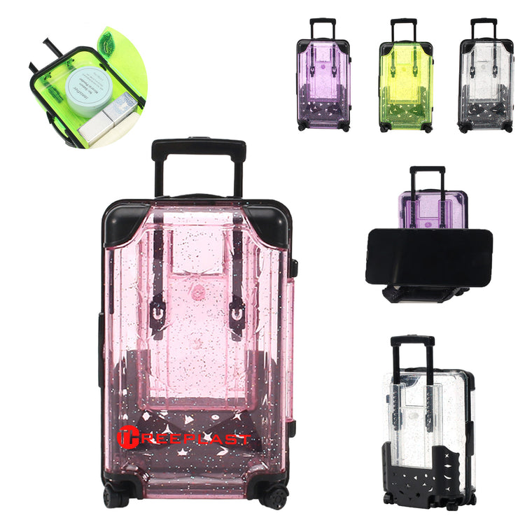 Mini Suitcase Makeup Organizer with Phone Stand