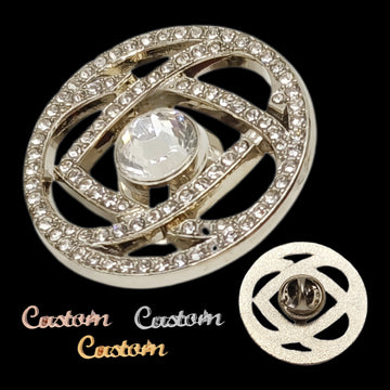 Hollow Out Polished Metal Badge Lapel Pin With Gem Rhinestone
