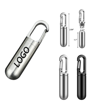 Stainless Steel Mini Pill Box with Keychain