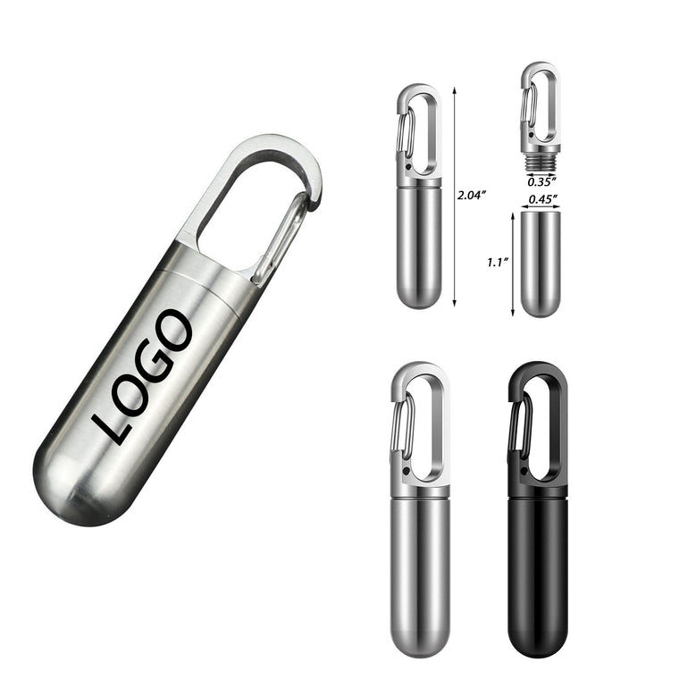 Stainless Steel Mini Pill Box with Keychain