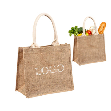 Reusable Jute Tote Bag With Cotton Handles