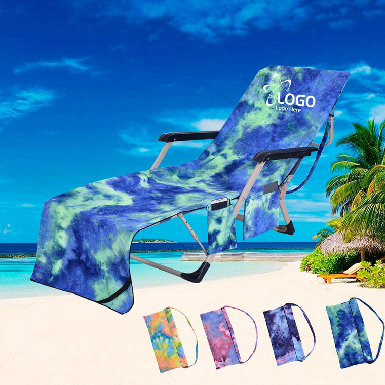 Tie-Dye Microfiber Chaise Lounge Towel Cover W/ Side Pockets