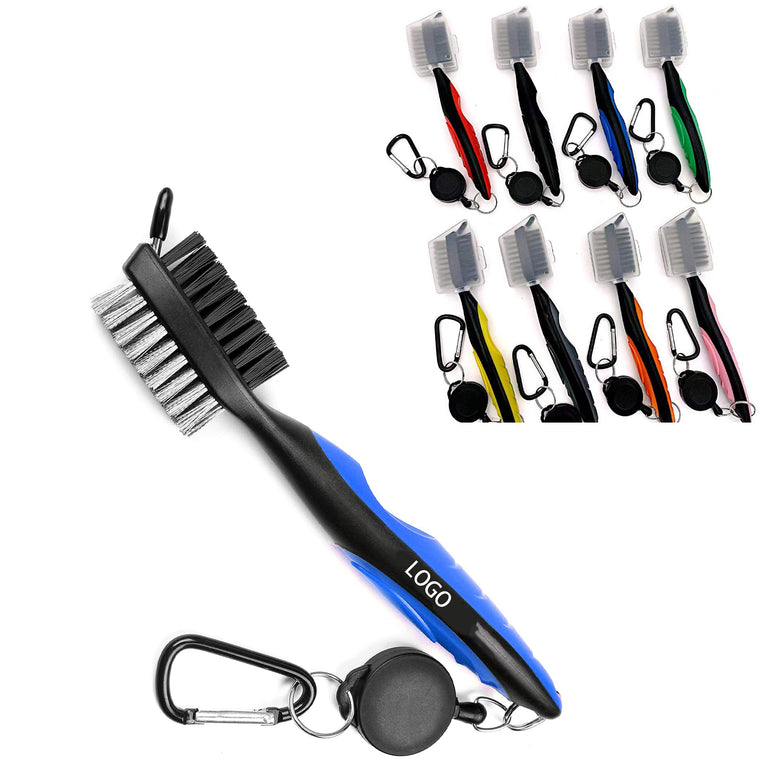 Golf Club Brush Groove Cleaner with Retractable Zip-line and Aluminum Carabiner Cleaning Tools