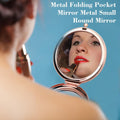 Round Folding Makeup Mirror Double Sided Metal Pocket