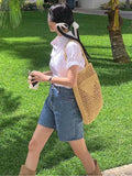 Straw Mesh Crochet Tote Beach Bag